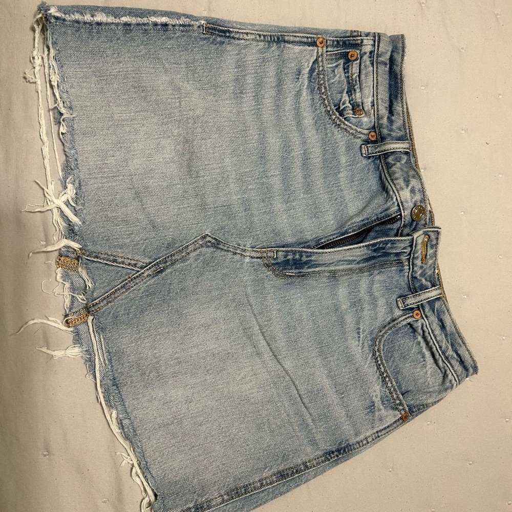 American Eagle Blue Jean Skirt Frayed Hem
